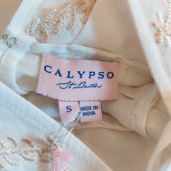 NEW! Calypso St. Barth Penelope Linen Embroidered Maxi Dress White Palm S $425 - Picture 16 of 16